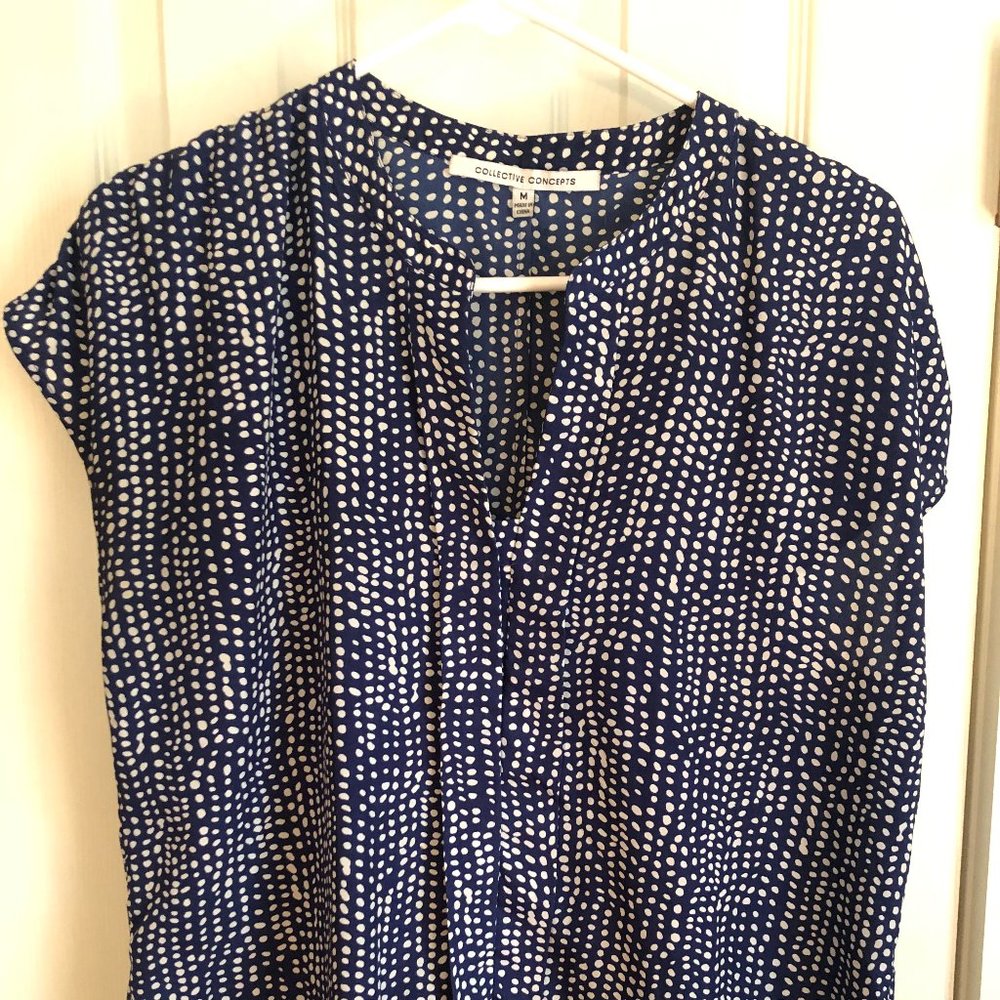 Collective Concepts Blue and White Blouse Top